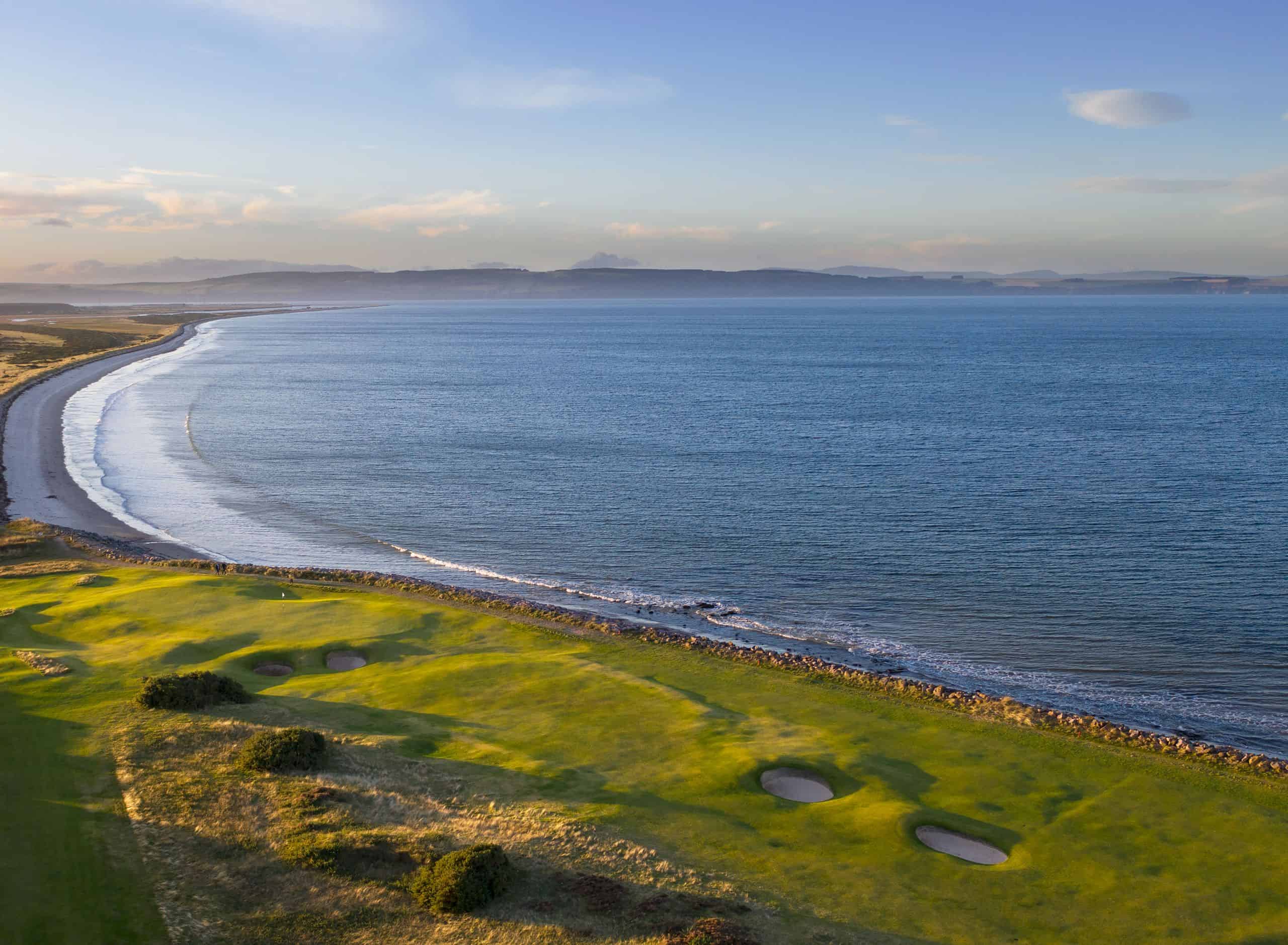 Nairn Golf Club Drone shot of the golf course towards the sea
